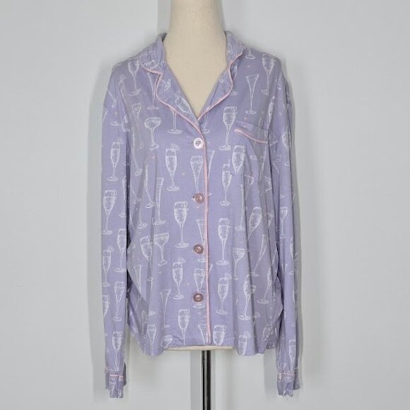 PJ SALVAGE champagne glasses collar top pajamas Sz L - Picture 1 of 8